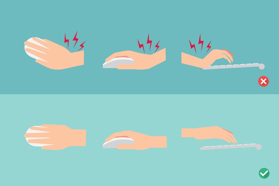 diagram of correct hand set up for home office desk mouse arrangement