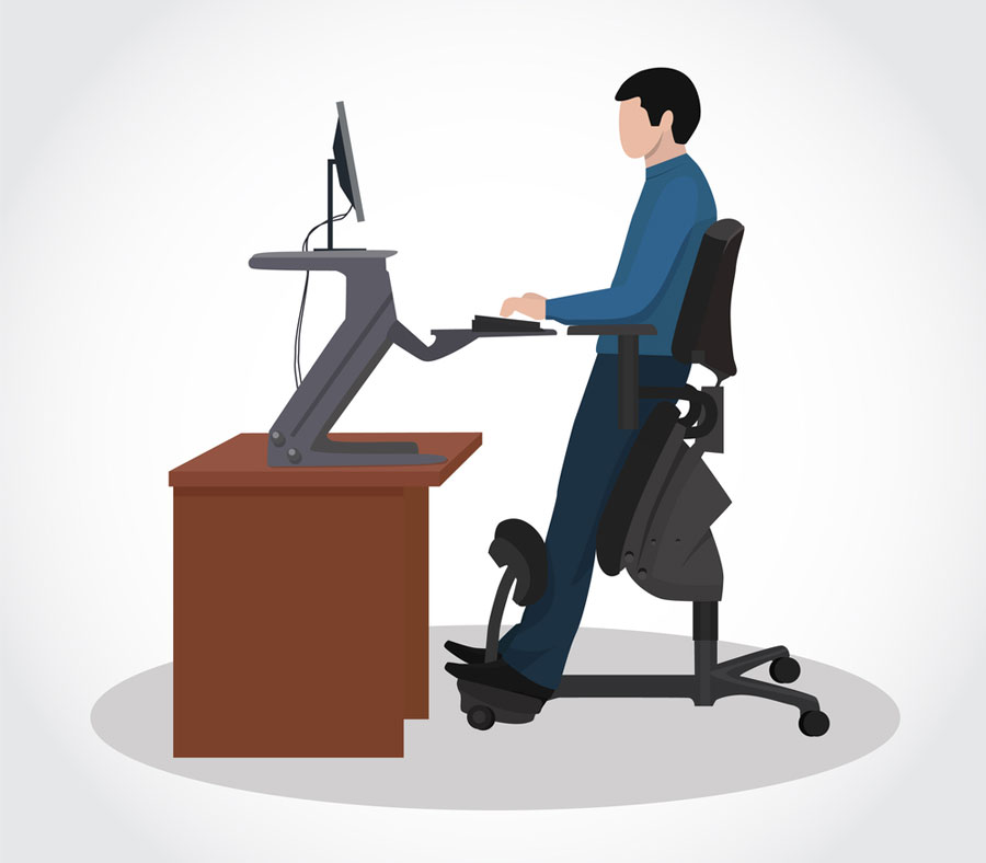 graphic of man using standing desk to prevent back pain