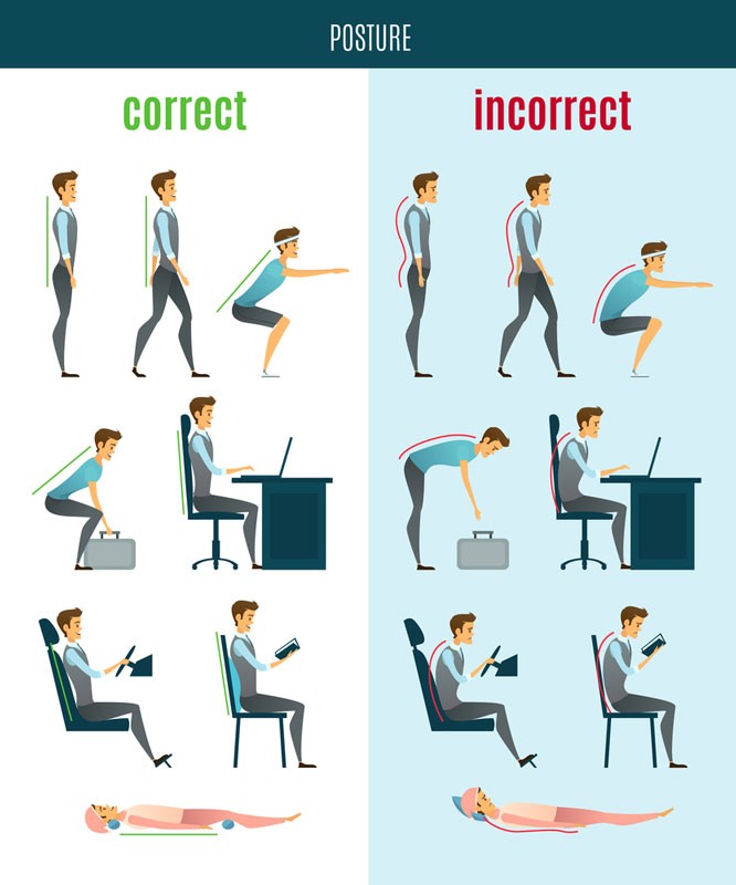 instructional images showing correct posture for daily movements to prevent back injury