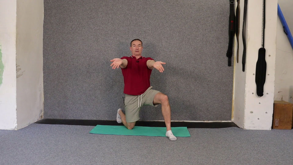 myofascial hip flexor stretch being done by man